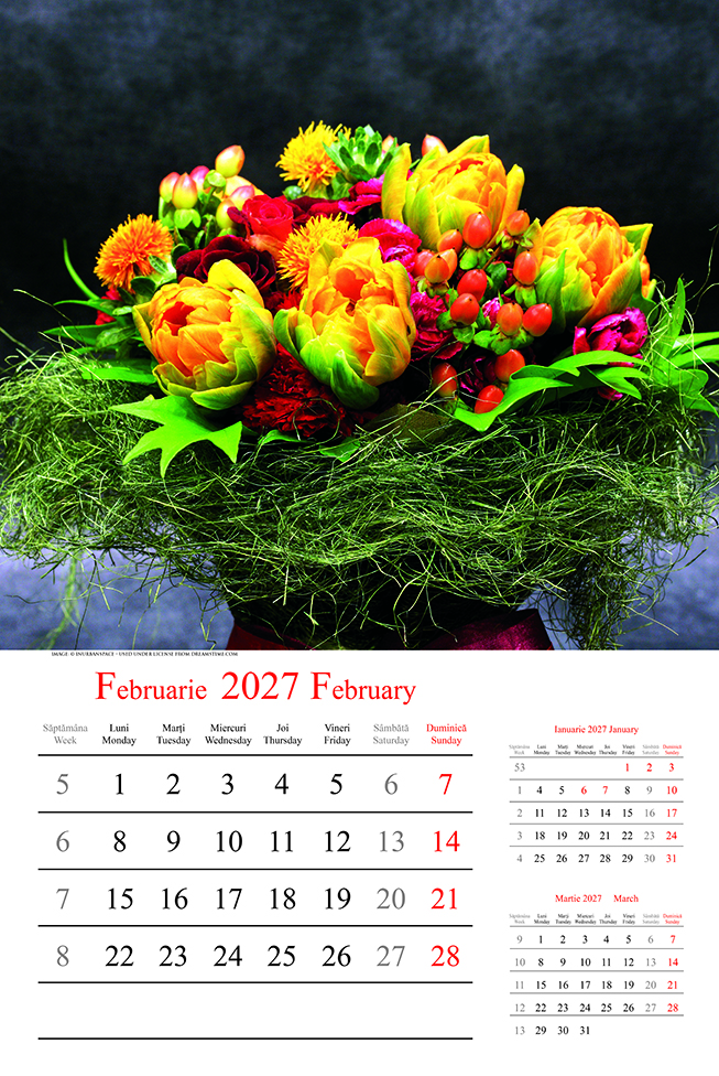Calendar De Perete Cu Imagini 12 1 File Bouquets 2027 24