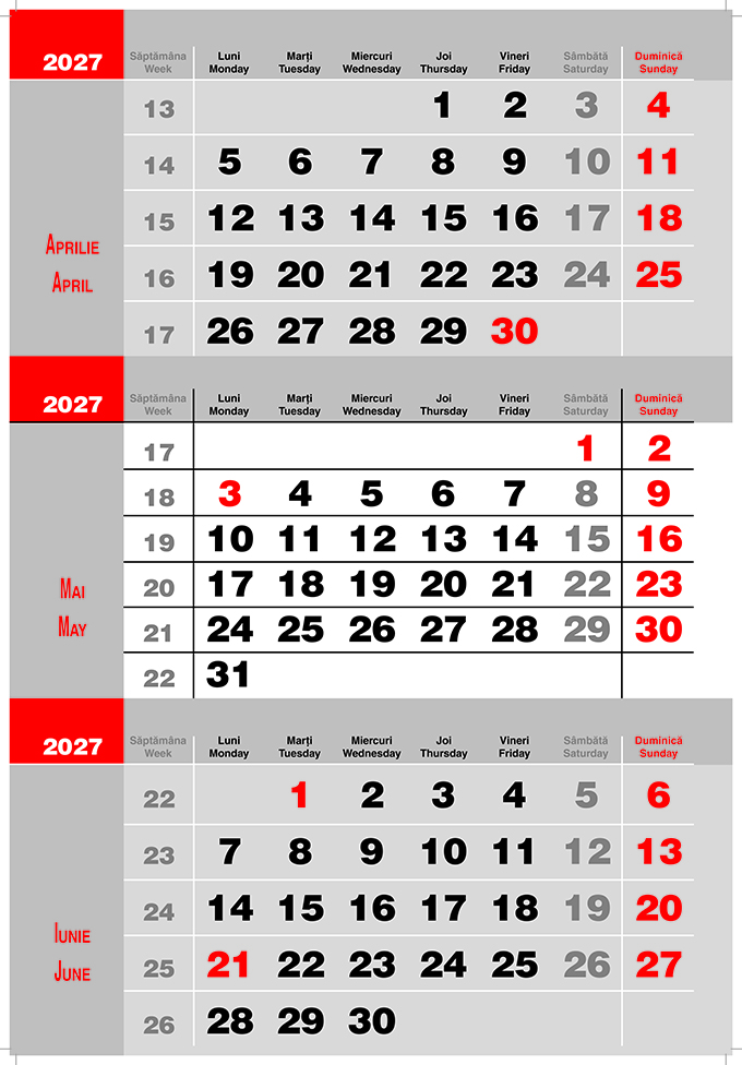 Calendar De Perete Triptic 3 Luni In 2 Culori 2027 3
