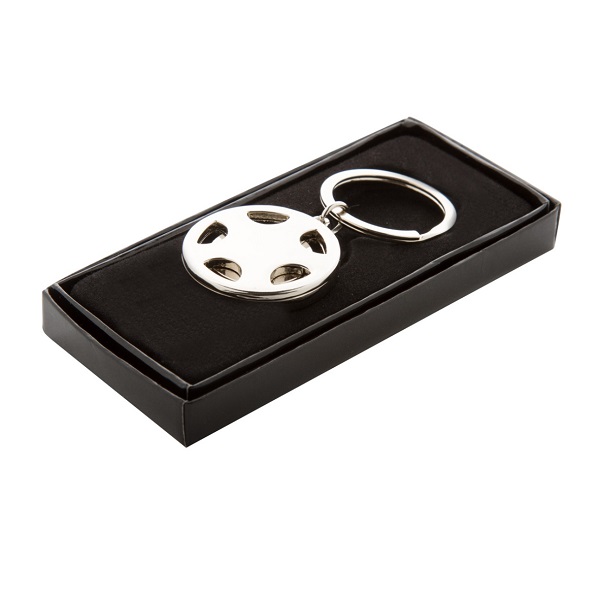 Breloc forma roata masina cu fisa cumparaturi metalic Dromo PC810736 - imagine 3