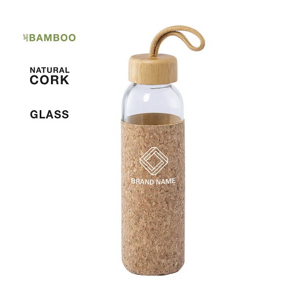Sticla de baut sport din sticla capac bambus si husa pluta 500 ml Trupak PC506864 - imagine 2
