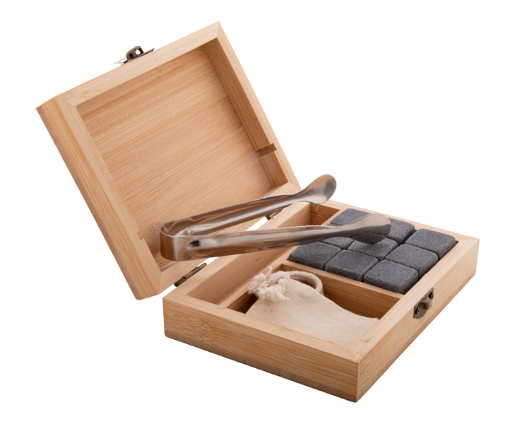 Set 9 Cuburi De Gheata Din Piatra Naturala Reutilizabile In Cutie De Bambus Bourbon Pc808037