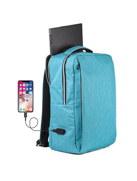 Rucsac laptop 15" si port USB din material RPET 300D PCQ24094