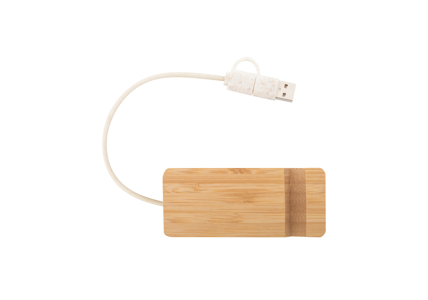 Hub USB cu 3 iesiri si suport telefon mobil din bambus Mobaru PC864016 - imagine 2